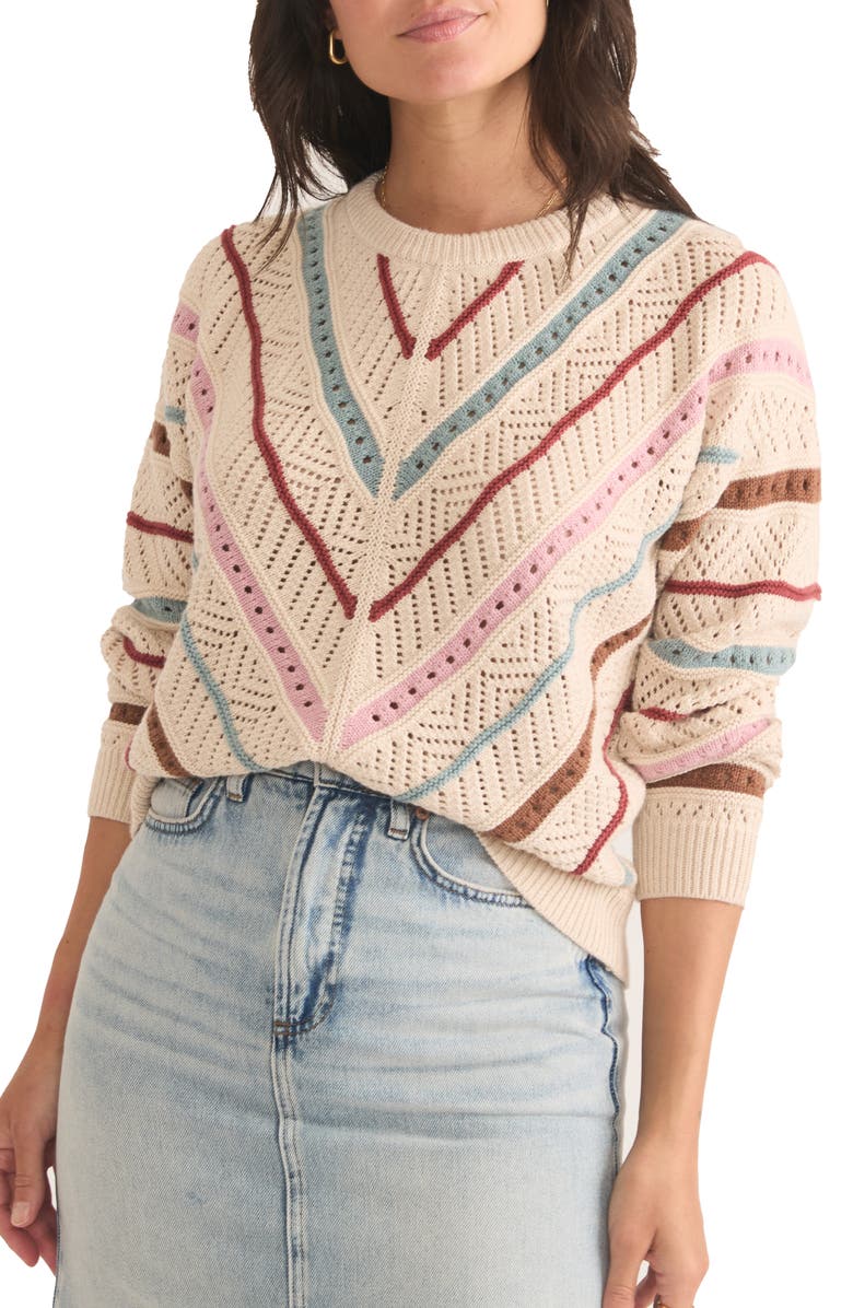 Marine Layer Brooke Stripe Open Stitch Crewneck Sweater, Main, color,