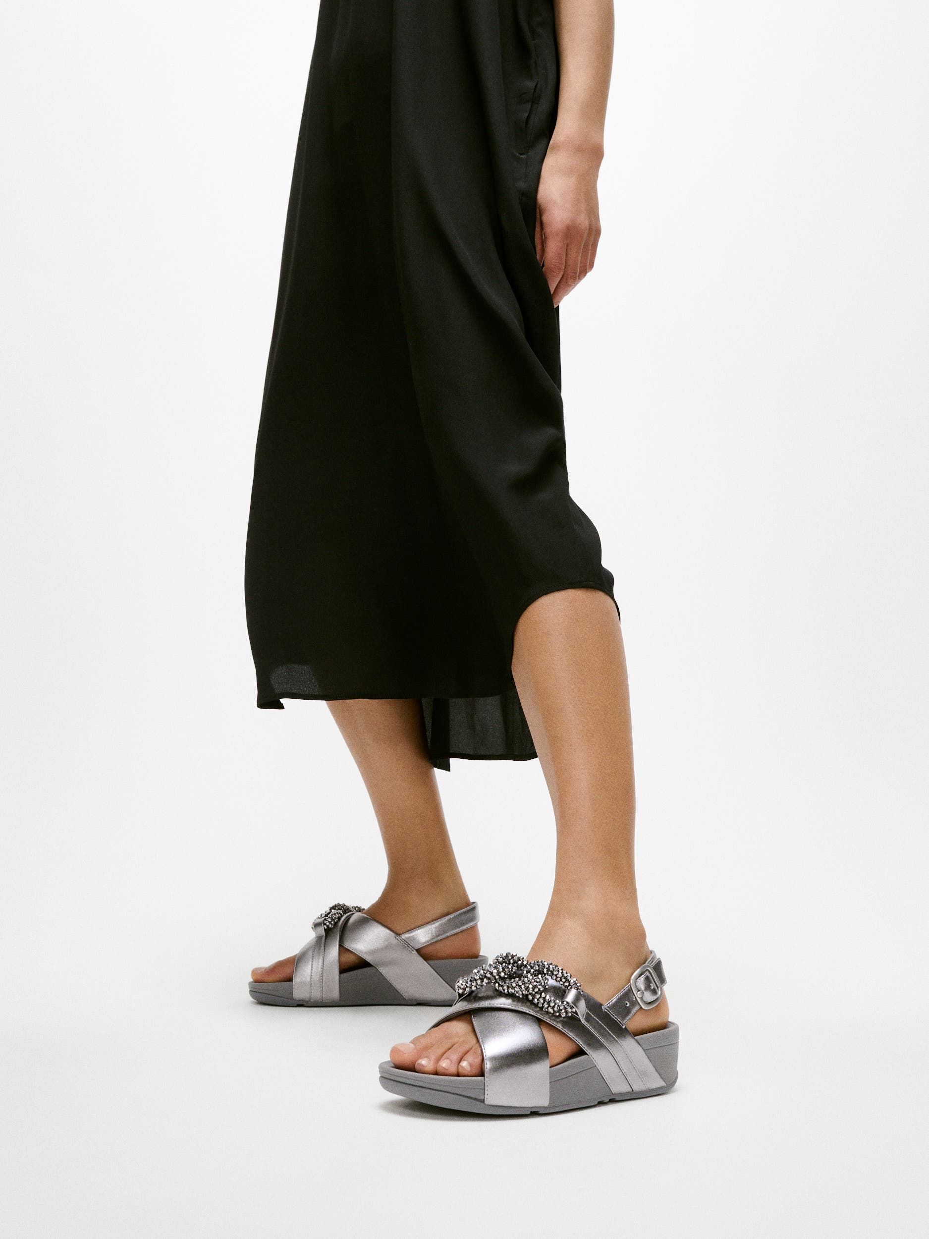 Lulu Beaded Chain Back Strap Sandals, Alternate, color, Silvereen