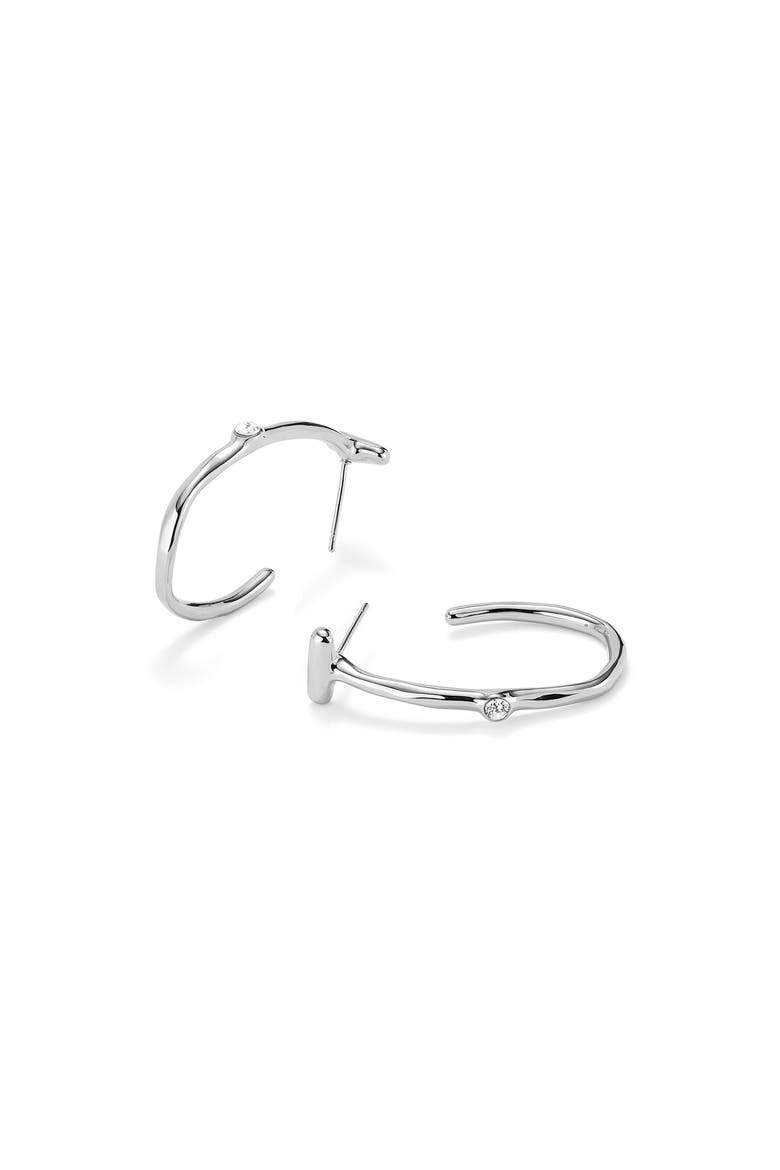 Sterling Silver-Plated Hoop Earrings with White Topaz, Alternate, color, Silver