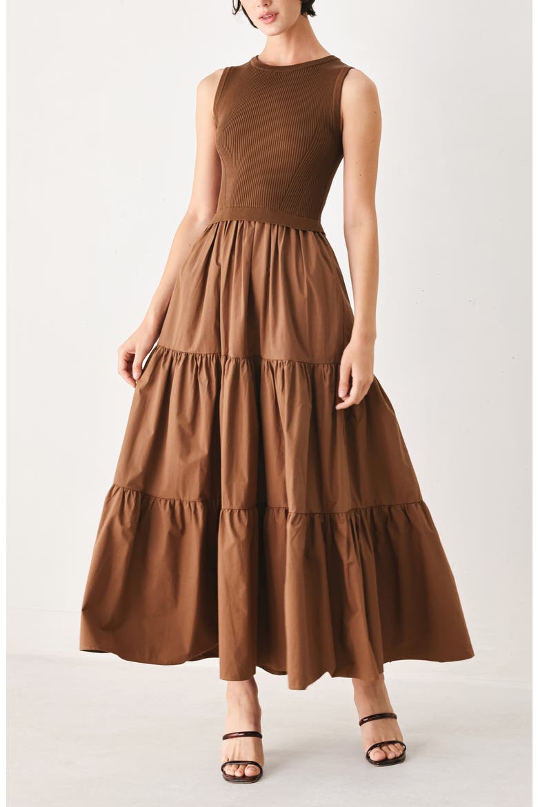 Mixed Media Maxi Dress, Alternate, color, BROWN