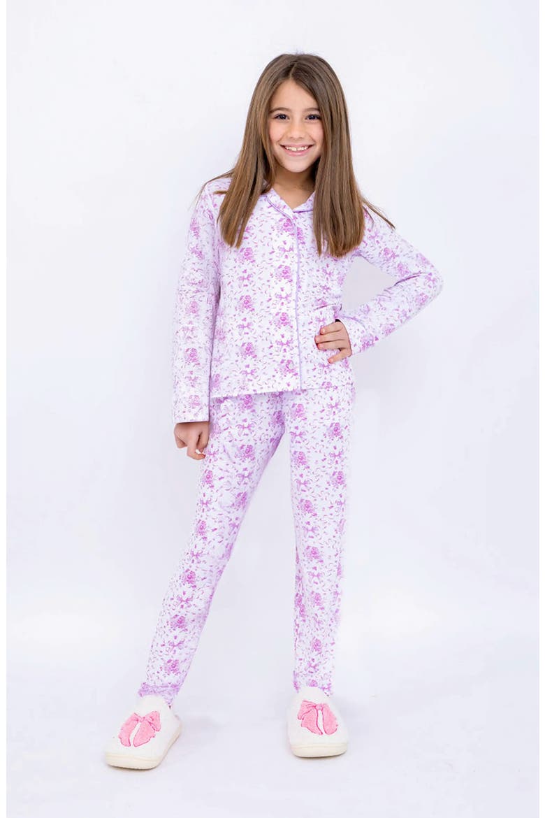 Printed Jersey Long Sleeve Pajama Pant Set, Main, color, Purple