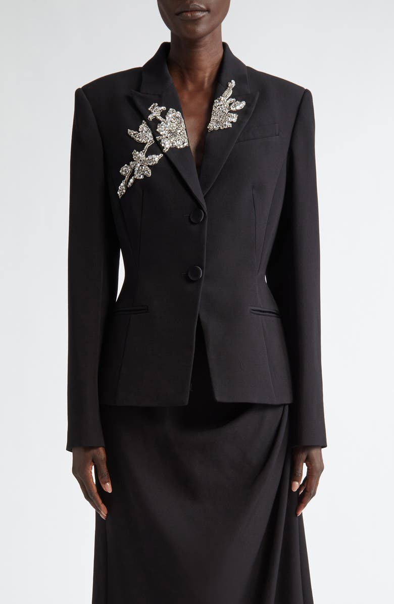 Erdem Crystal Embellished Single Breasted Grain de Poudre Blazer, Main, color,