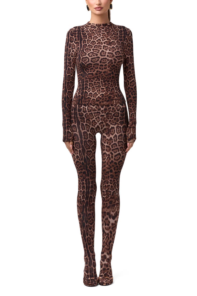 Print Turtleneck Top, Alternate, color, BROWN LEOPARD
