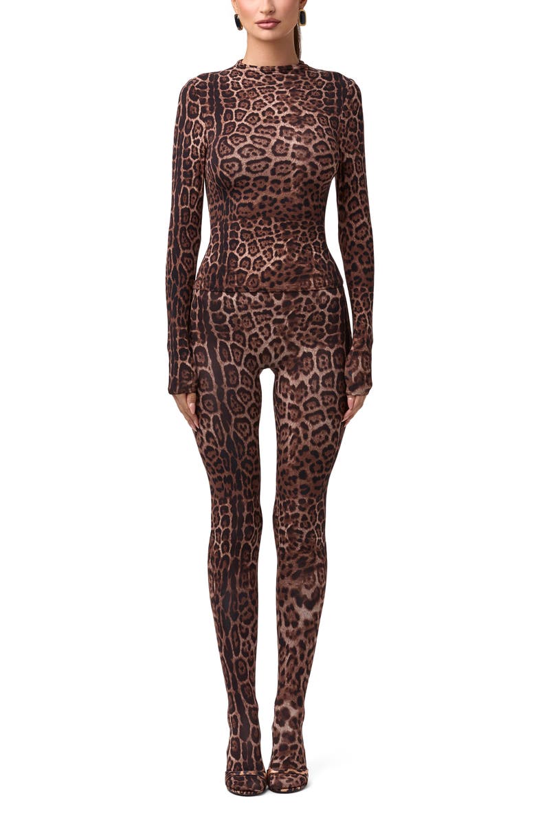 Naked Wardrobe Print Turtleneck Top, Alternate, color, Brown Leopard