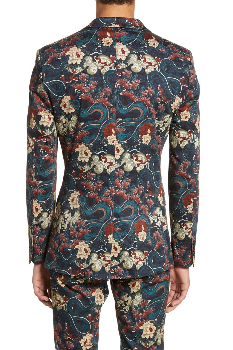 Skinny Fit Japan Print Suit Jacket, Alternate, color, BLACK