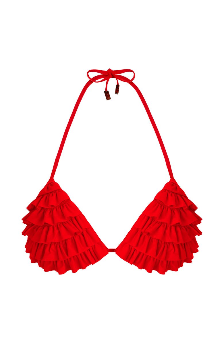 Vilebrequin Women's Solid Ruffled Triangle Bikini Top Solid, Main, color, Coquelicot