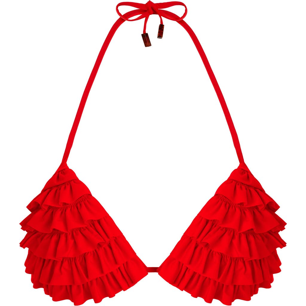 Vilebrequin Women's Solid Ruffled Triangle Bikini Top Solid in Coquelicot at Nordstrom, Size Small