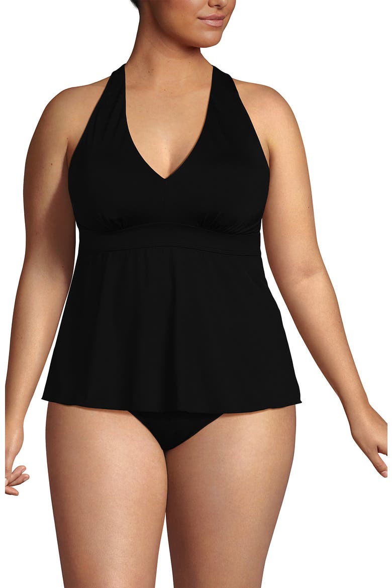 Plus Size V-Neck Racerback Flutter Tankini, Alternate, color, Black