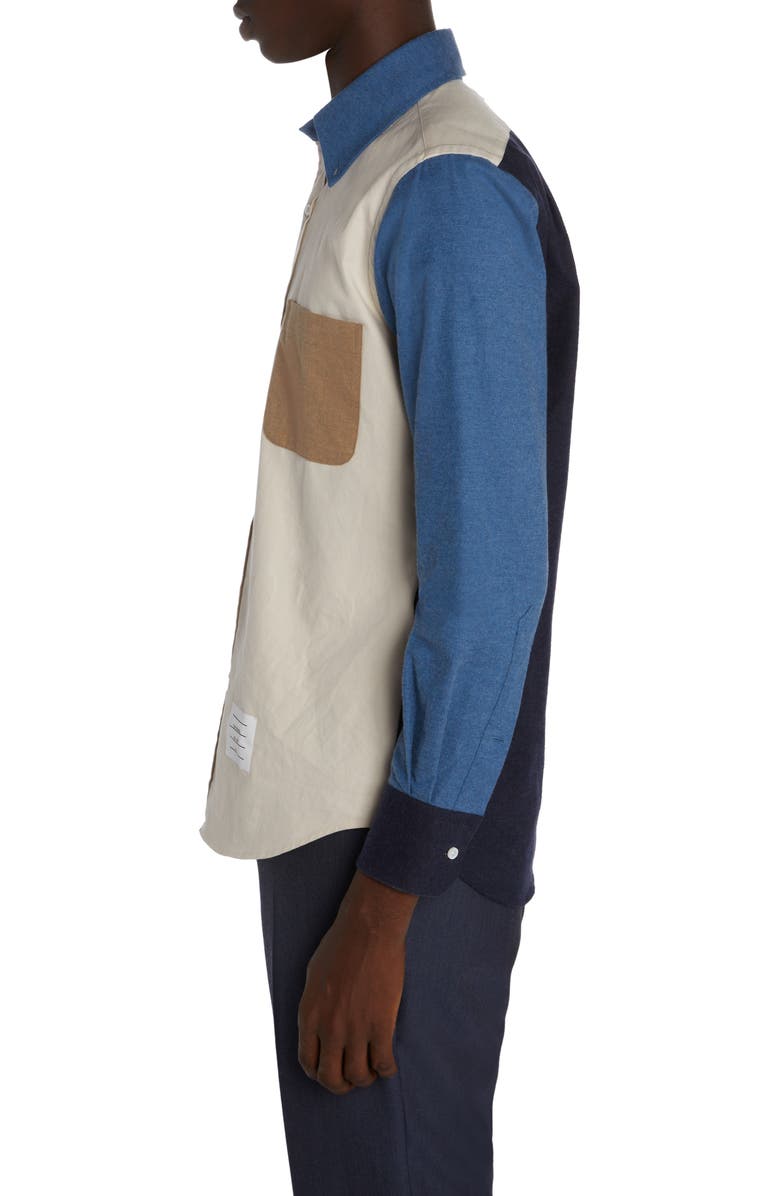 Thom Browne Colorblock Straight Fit Cotton Button-Down Shirt, Alternate, color,