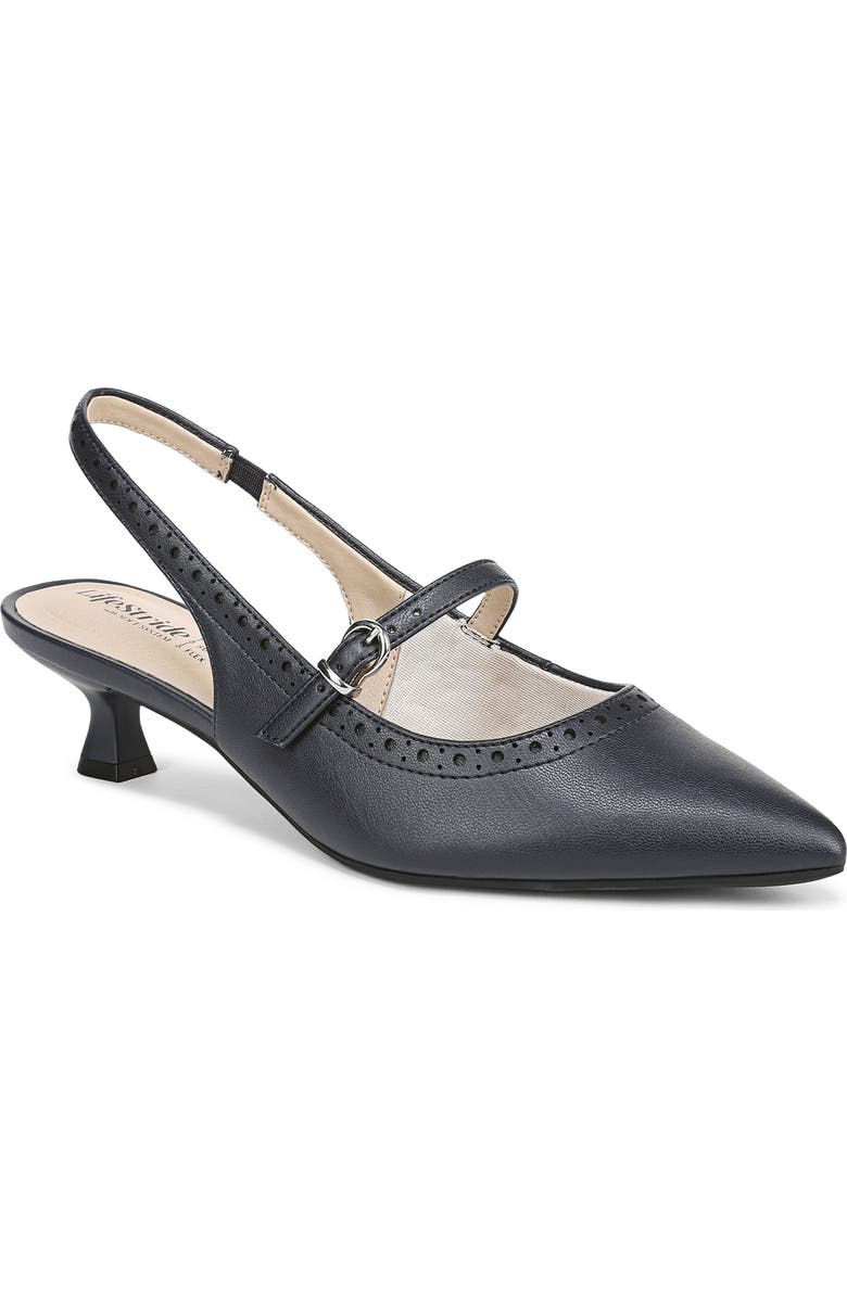 LifeStride Marilyn Slingback Pointed Toe Kitten Heel Pump, Main, color, Lux Navy