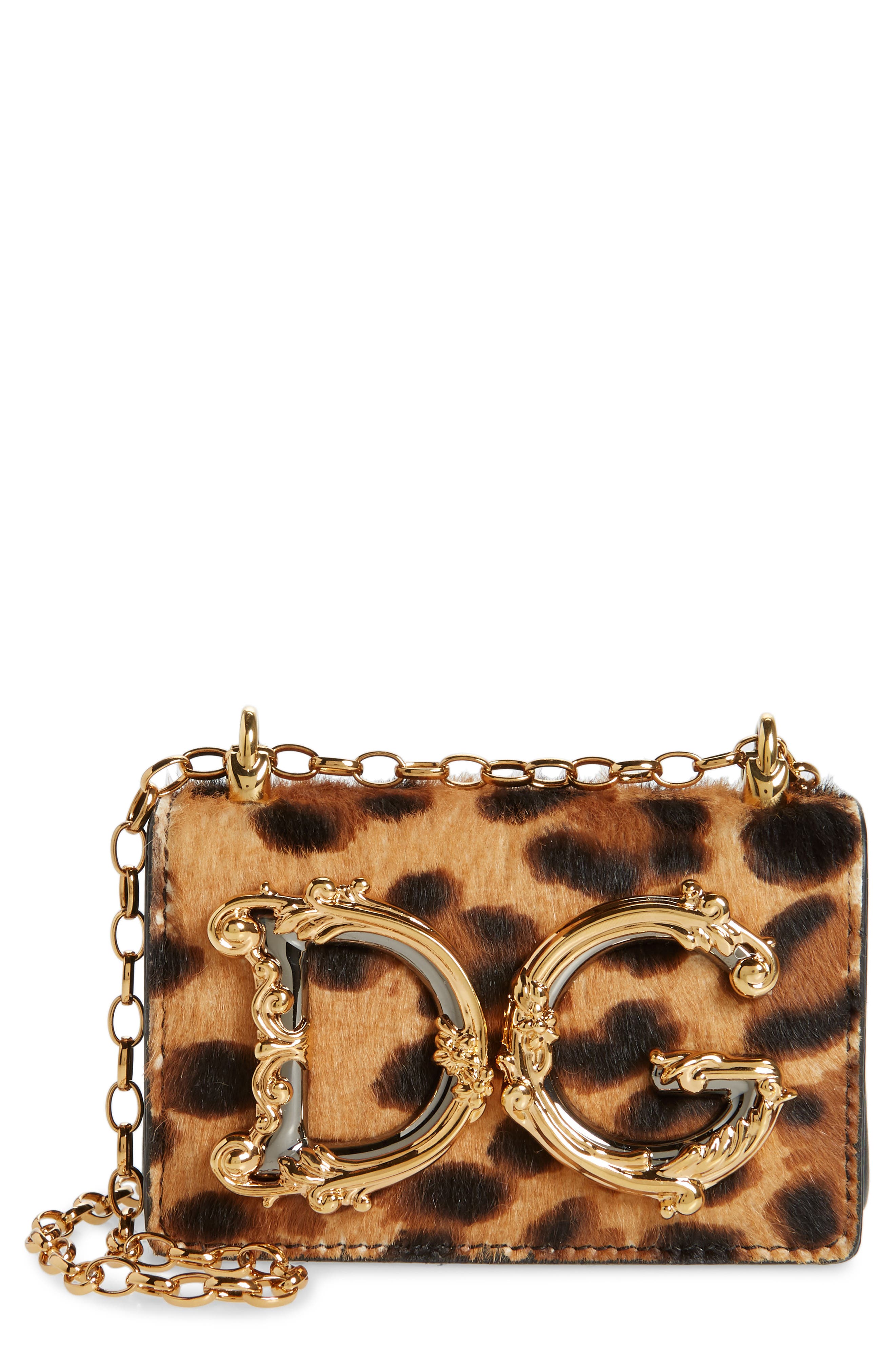 Dolce&Gabbana Micro Leopard Genuine Calf Hair & Leather Crossbody Pouch, Main, color, 