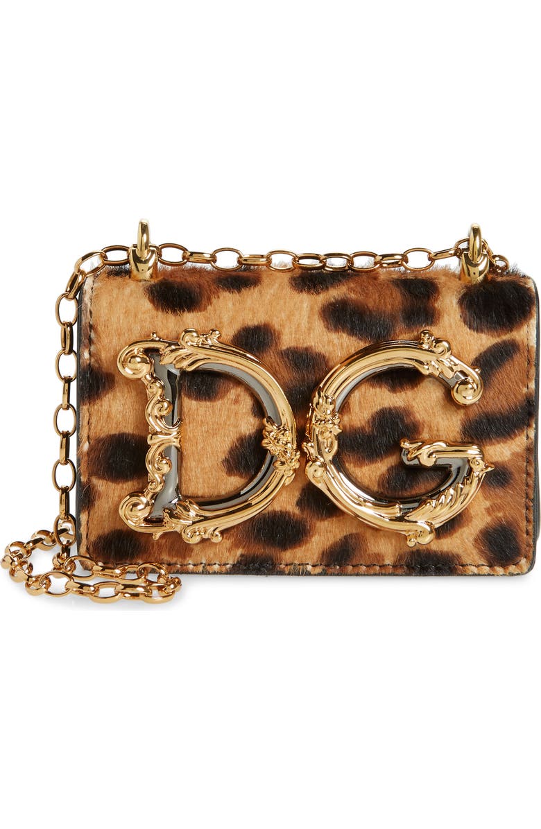 Dolce&Gabbana Micro Leopard Genuine Calf Hair & Leather Crossbody Pouch, Main, color,