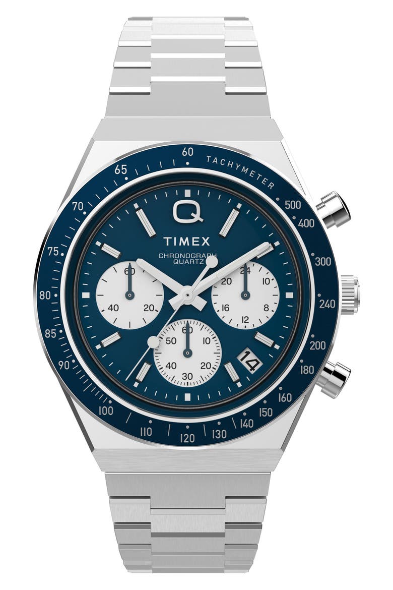 Q Timex Chronograph Bracelet Watch, 40mm, Main, color, STAINLESS STEEL
