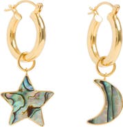 Freya Rose Mini Hoops with Paua Star and Moon