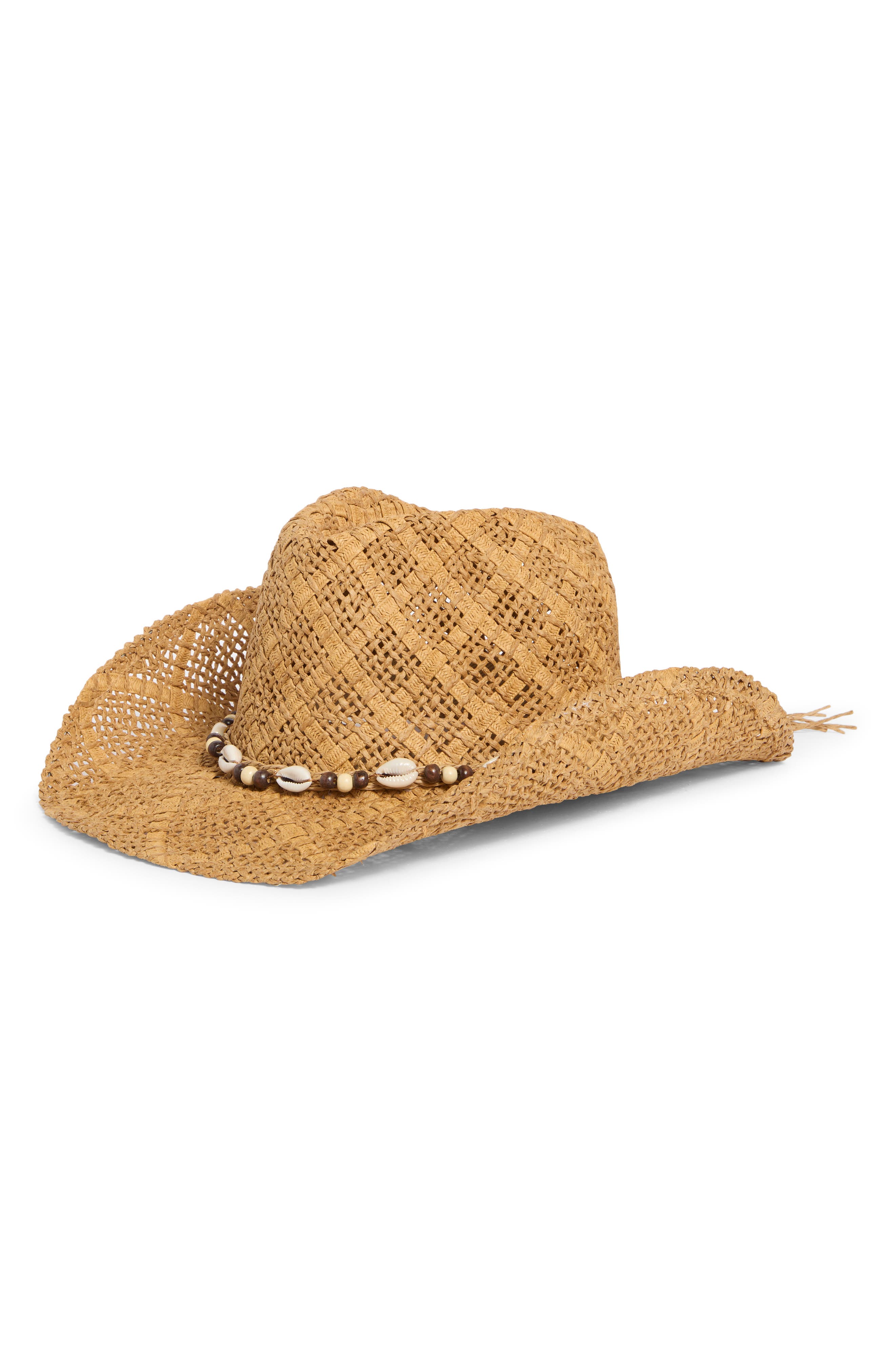Cross Weave Shell Trim Straw Cowboy Hat