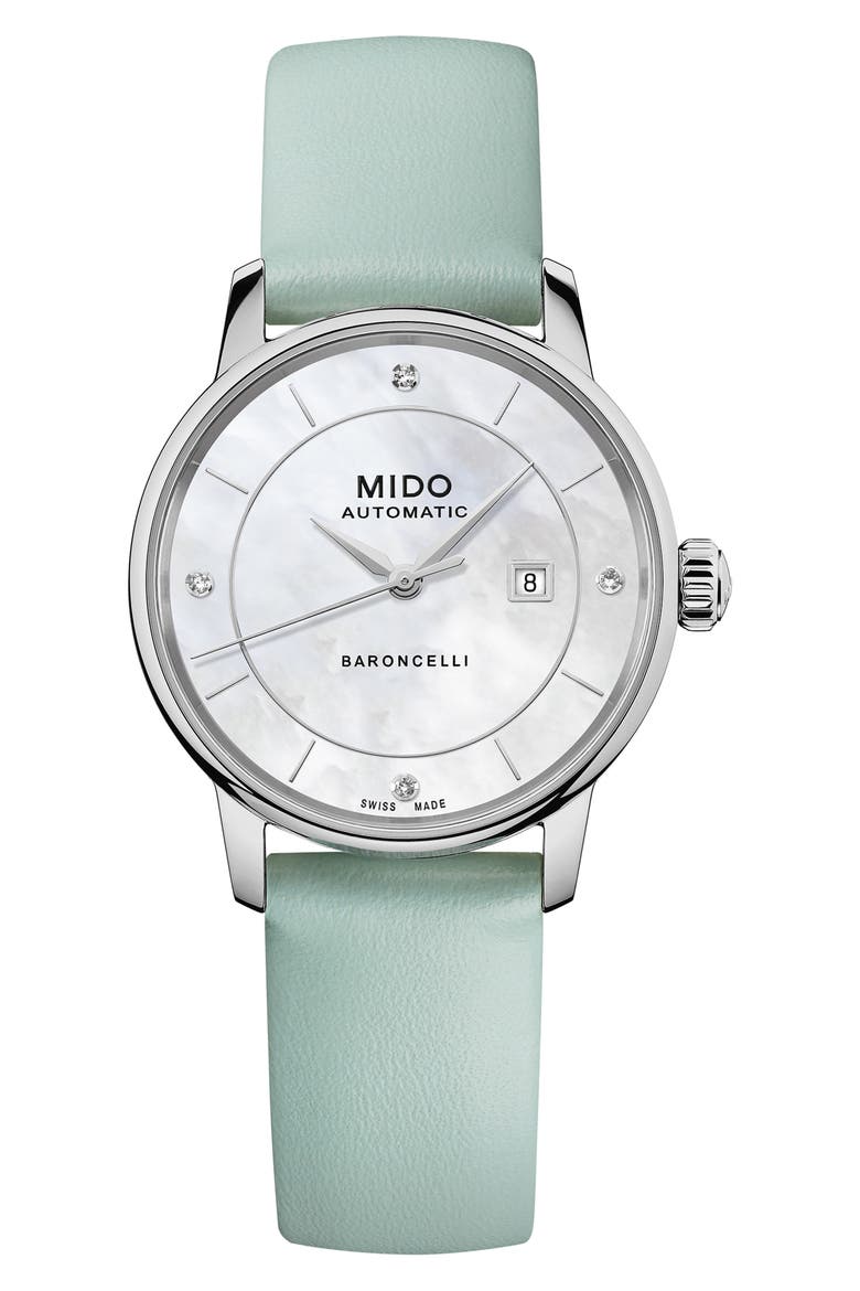 Baroncelli Signature Lady Colors Leather Strap Watch, 30mm, Main, color, MOTHER OF PEARL/ MULTI