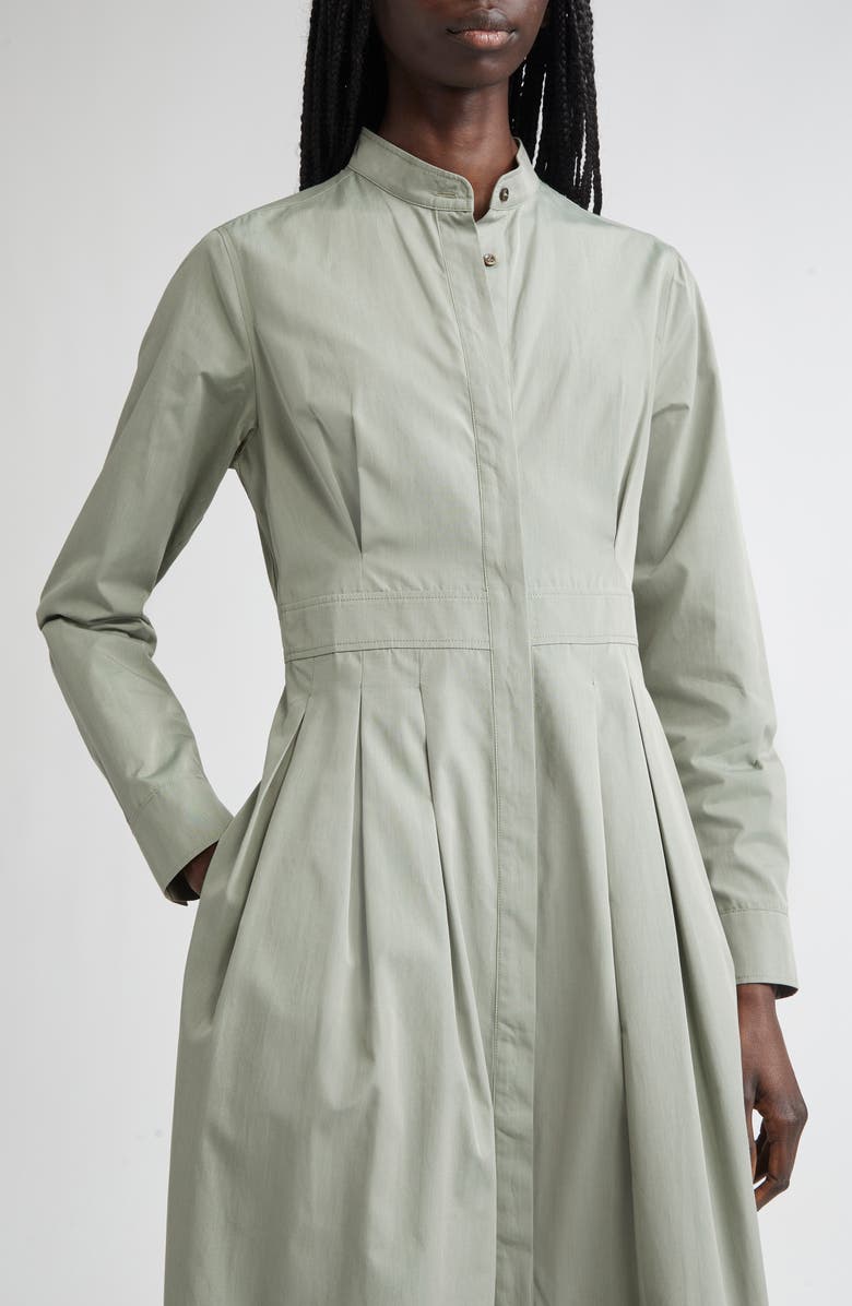 Max Mara Pavia Pleated Long Sleeve Cotton Shirtdress, Alternate, color, Sage Green