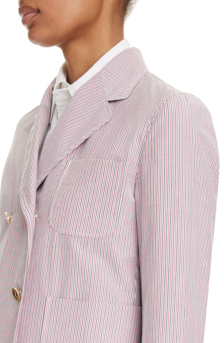 Thom Browne Unconstructed Fit Stripe Crop Double Breasted Blazer, Alternate, color, 