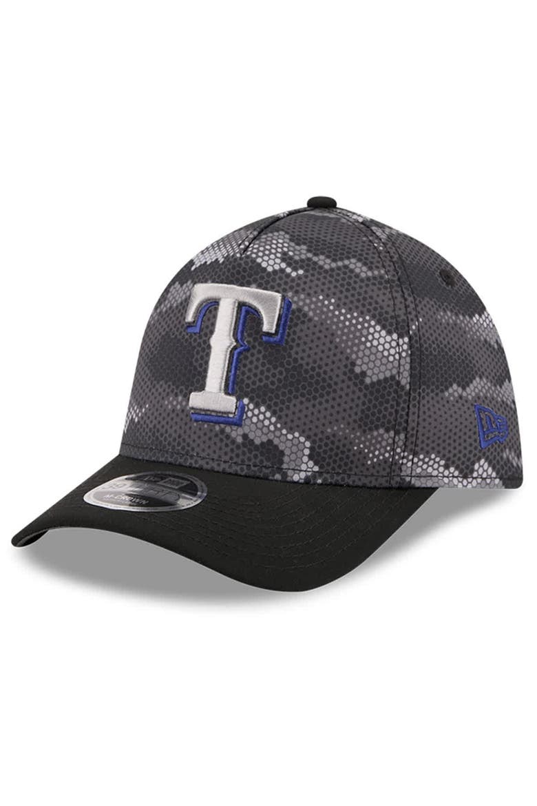 Men's New Era Black Texas Rangers Camo 39THIRTY A-Frame Flex Hat, Main, color, Black