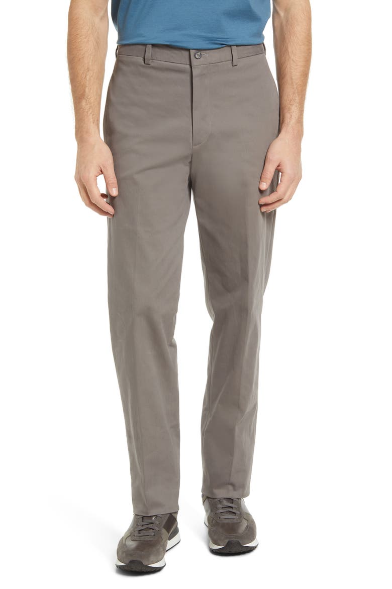 Charleston Khakis Flat Front Stretch Sateen Pants, Main, color, GREY