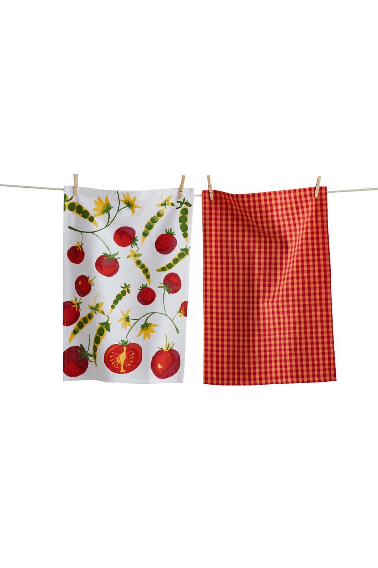 Tomatoes And Peas Dishtowel S/2 Red Multi Cotton Everyday, Main, color, REd