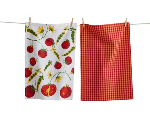 Tomatoes And Peas Dishtowel S/2 Red Multi Cotton Everyday