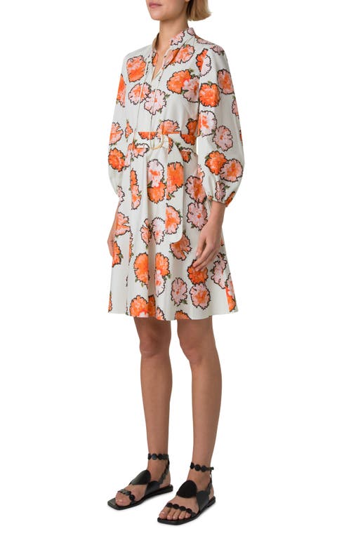 Akris Punto Carnation Print Cotton Poplin Shirtdress In Orange-multi