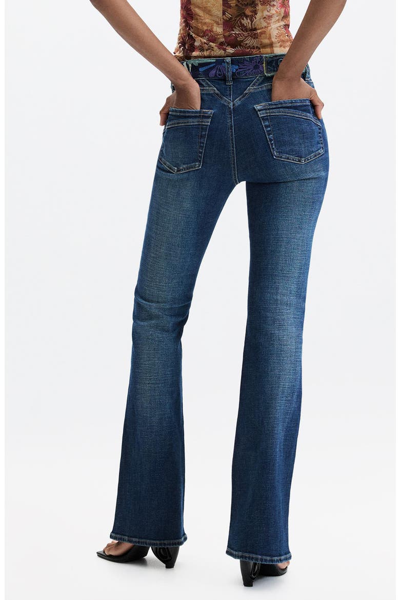 Embroidered Waistband Flare Leg Jeans, Alternate, color, MEDIUM BLUE