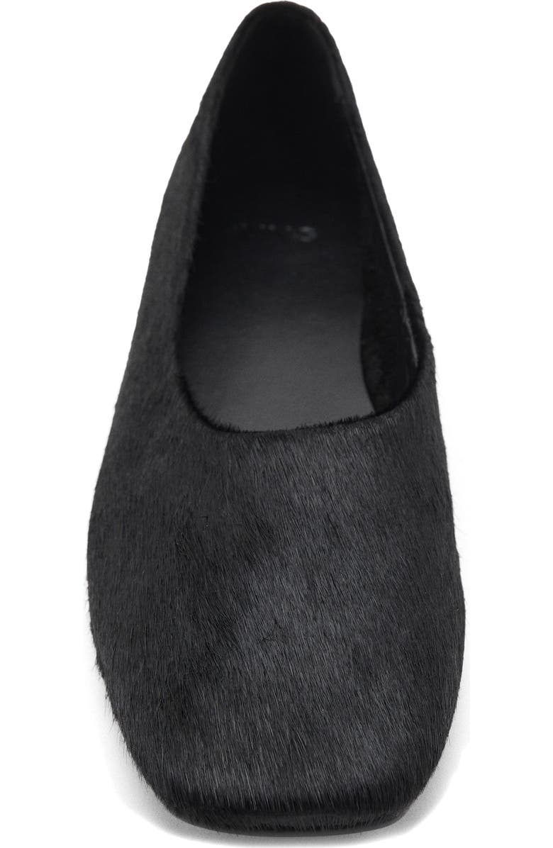 MANGO Genuine Calf Hair Square Toe Flat, Alternate, color, Black