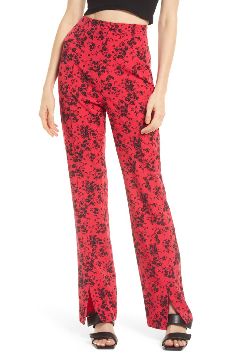 Slim Fit Split Hem Pants, Main, color, RED- BLACK JARDIN FLORAL