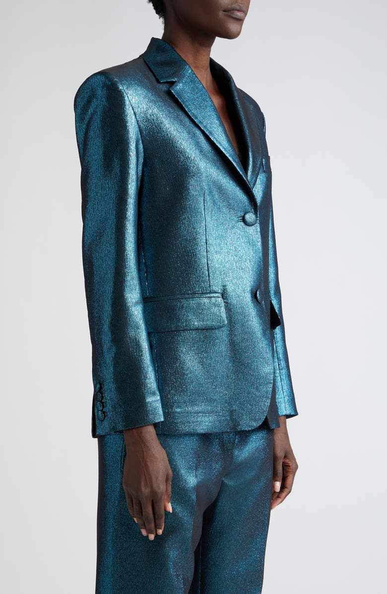 ST. JOHN Metallic Stretch Blazer, Alternate, color, Dark Teal/ Black Multi