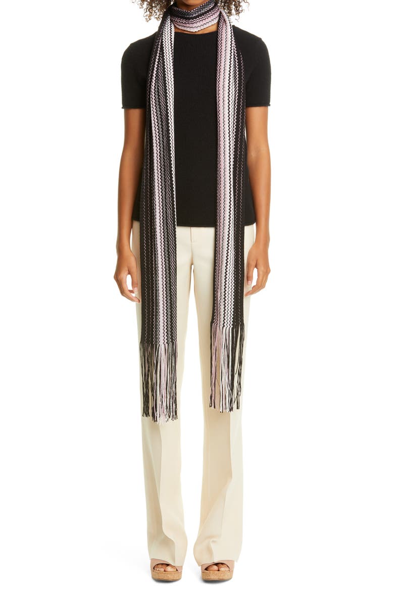 Zigzag Extra Long Metallic Wool Blend Skinny Scarf (Nordstrom Exclusive), Main, color, LAVENDER/ BLACK