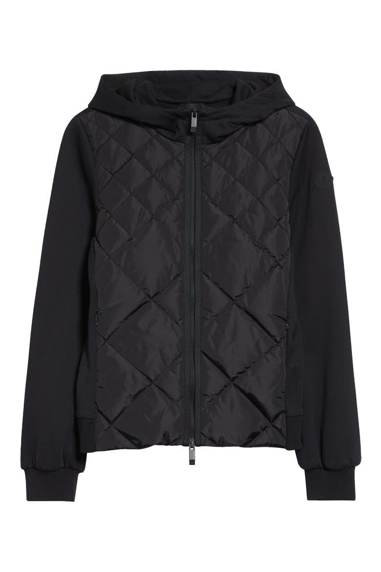 Mixed Media Hooded Zip Down Cardigan, Alternate, color, BLACK