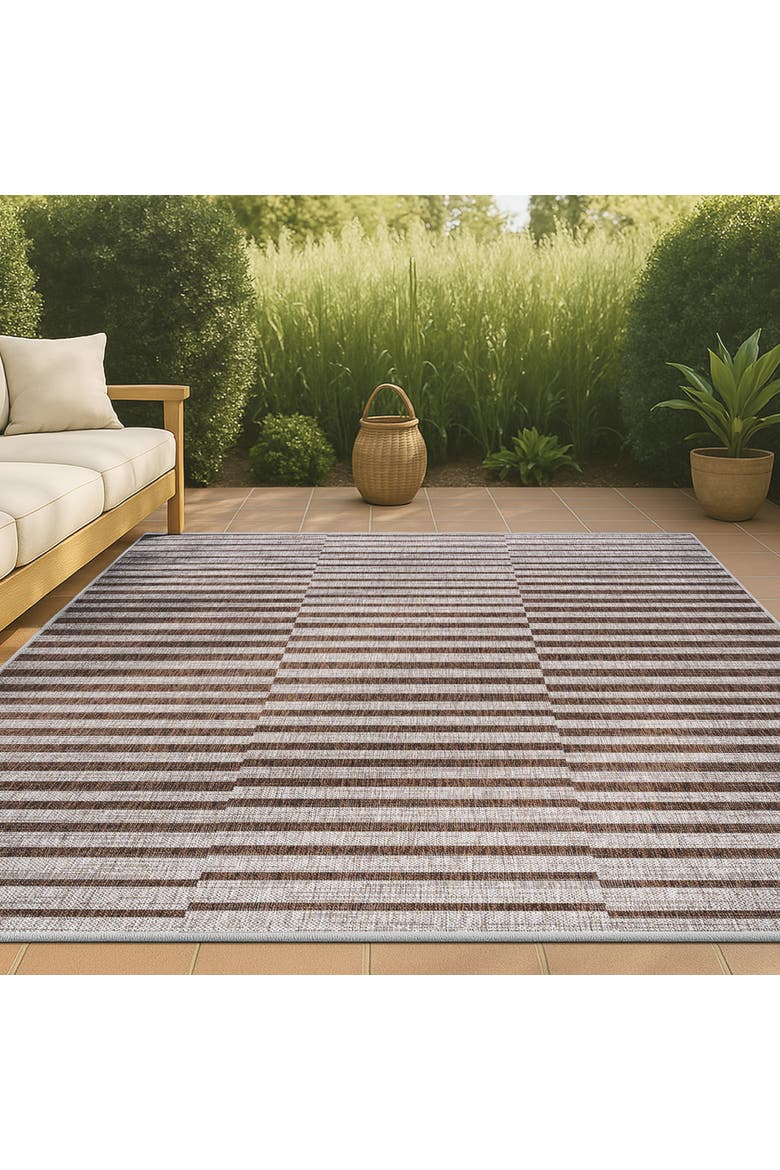 Sukie Modern Offset Stripe Indoor/Outdoor Area Rug, Alternate, color, Beige/Brown
