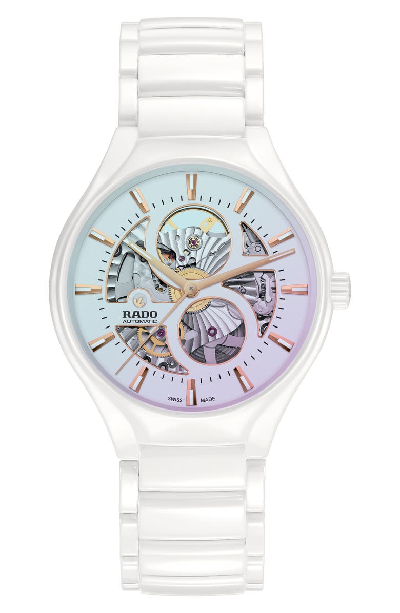 RADO True Automatic Open Heart Bracelet Watch, 40mm, Main, color, White