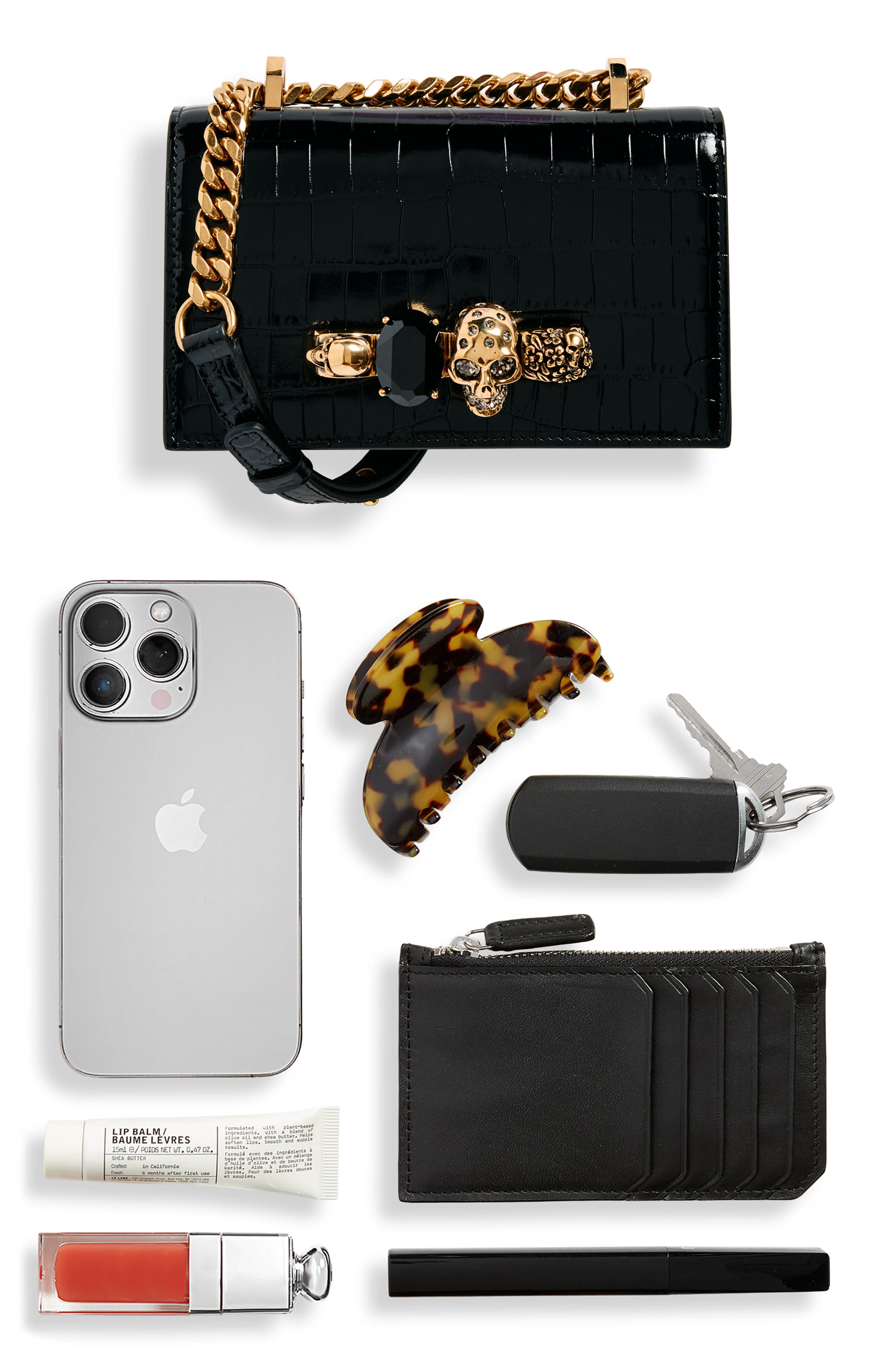McQueen Alexander McQueen Mini Jeweled Croc Embossed Leather