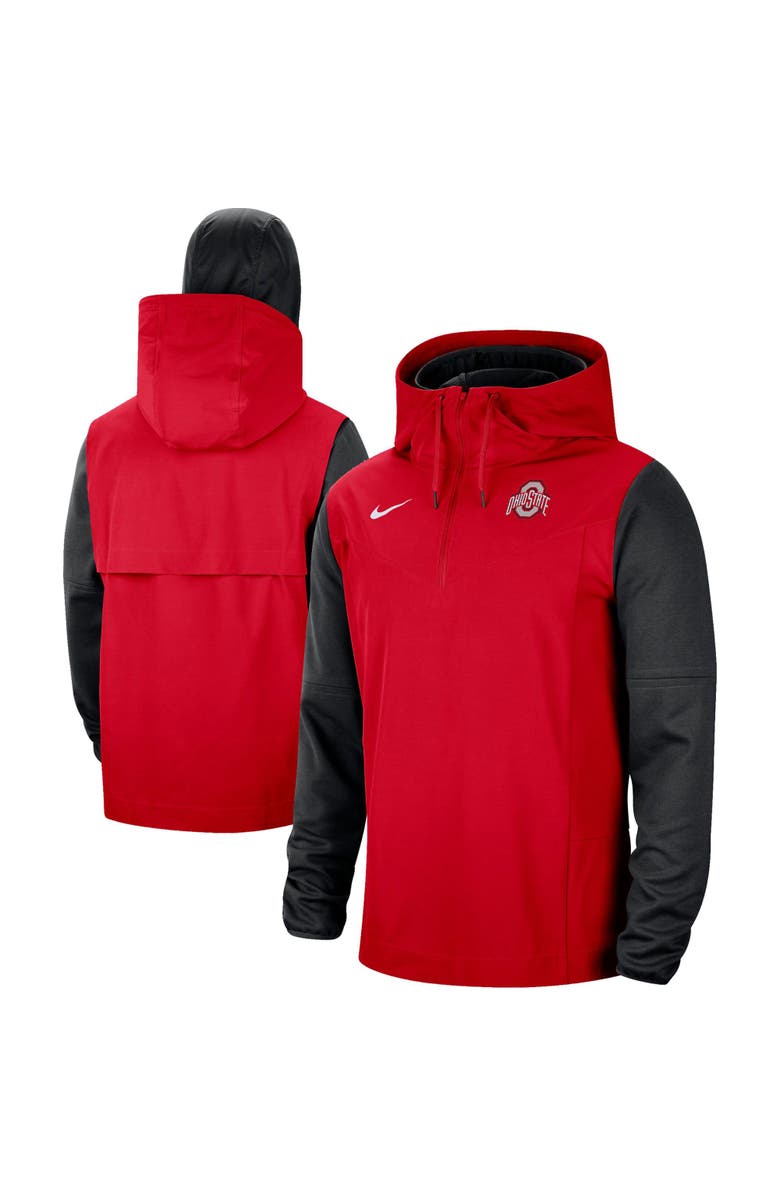 Nike Men's Nike Scarlet/Black Ohio State Buckeyes Sideline Player Quarter-Zip Hoodie Jacket, Main, color, 