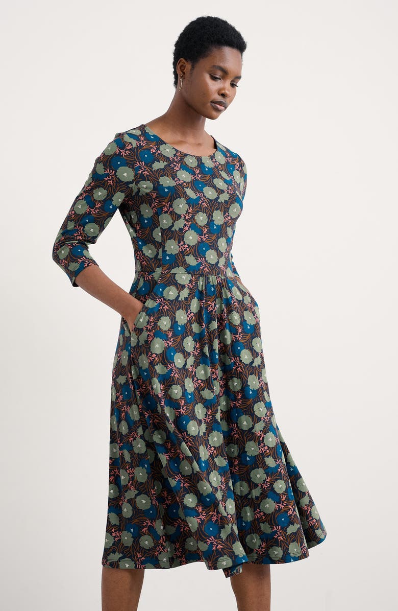 Seasalt Cornwall April Floral Stretch Organic Cotton Dress, Alternate, color, Grass Meadow Maritime Mast