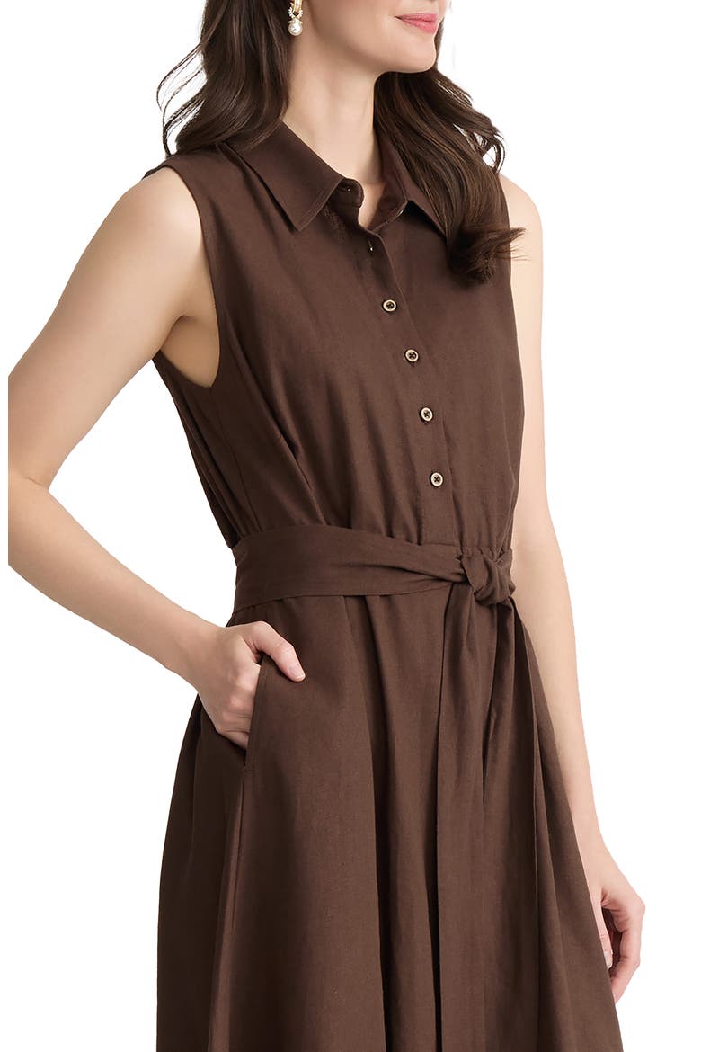 Tie Waist Sleeveless Midi Dress, Alternate, color, FUDGE