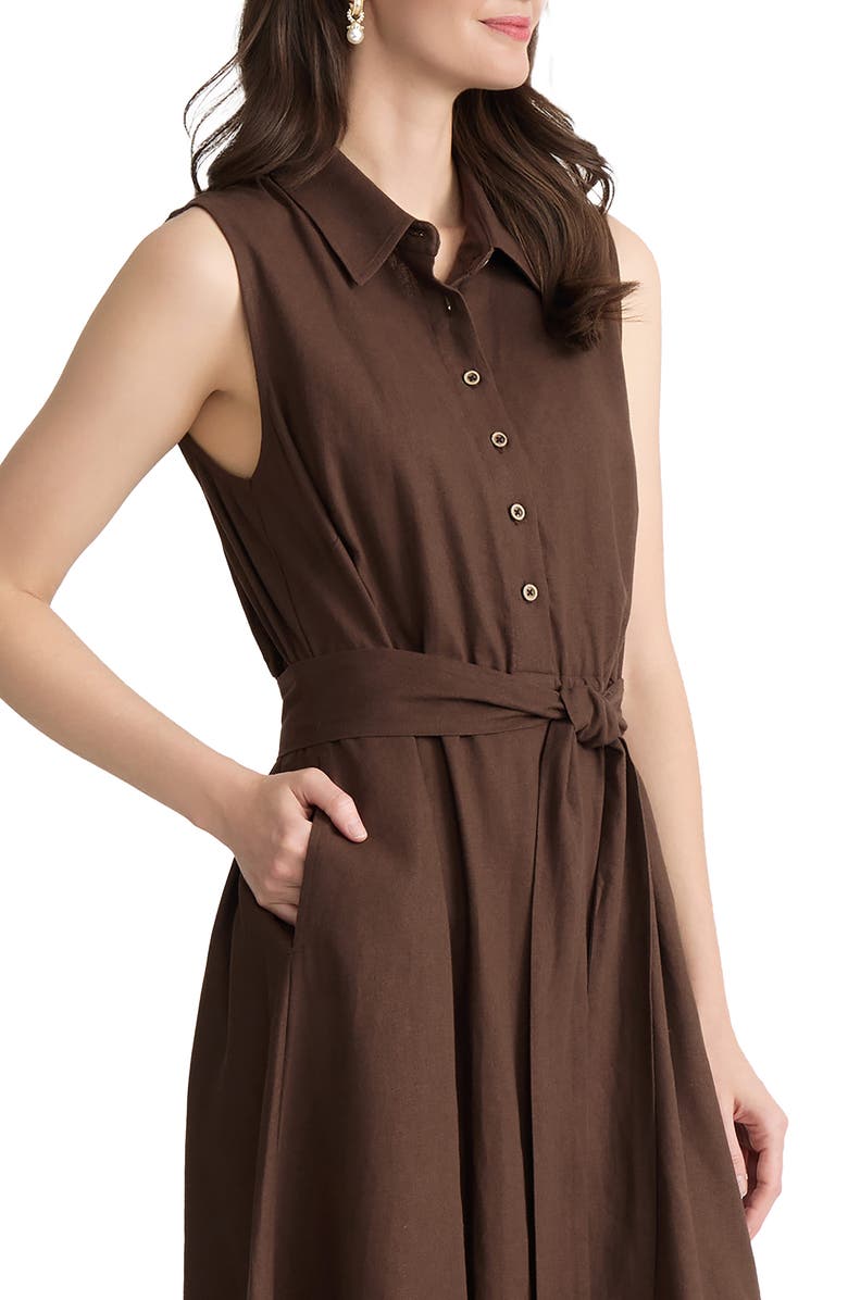 Jones New York Tie Waist Sleeveless Midi Dress, Alternate, color, Fudge