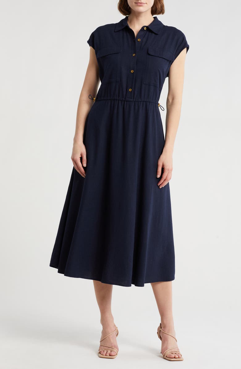 Ellen Tracy Drawcord Waist Midi Shirtdress, Main, color, 