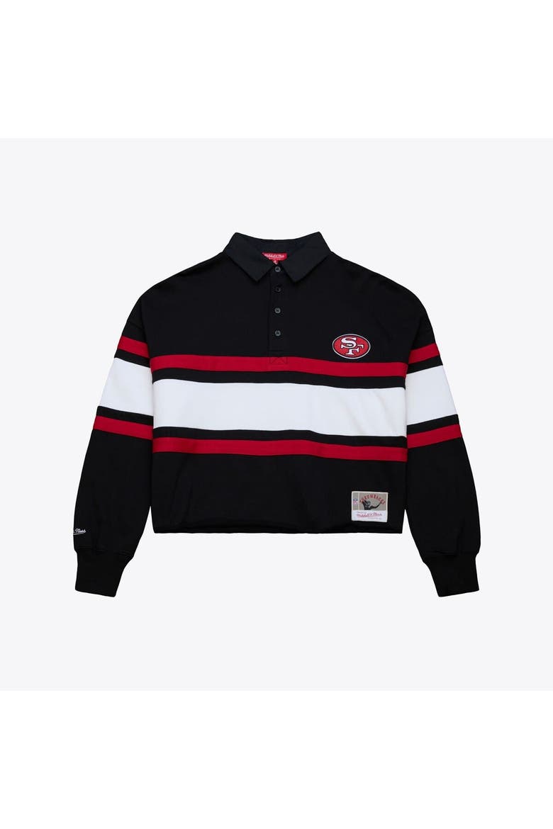 Women's Mitchell & Ness  Black San Francisco 49ers  Cropped Long Sleeve Rugby Polo, Main, color, Black