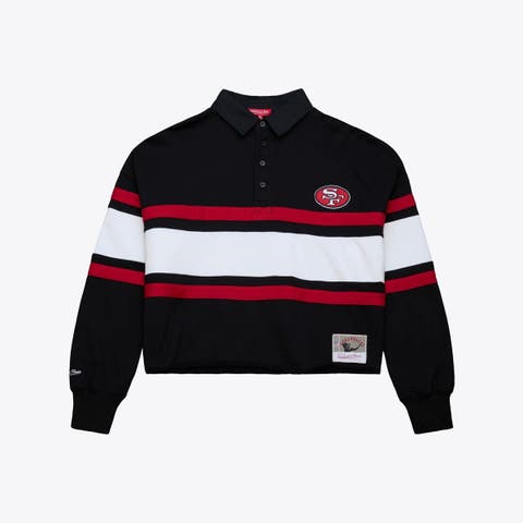 Women
s Mitchell 
Ness  Black San Francisco 49ers  Cropped Long Sleeve Rugby Polo
