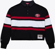 Mitchell & Ness Women's Mitchell & Ness Black San Francisco 49ers Cropped Long Sleeve Rugby Polo
