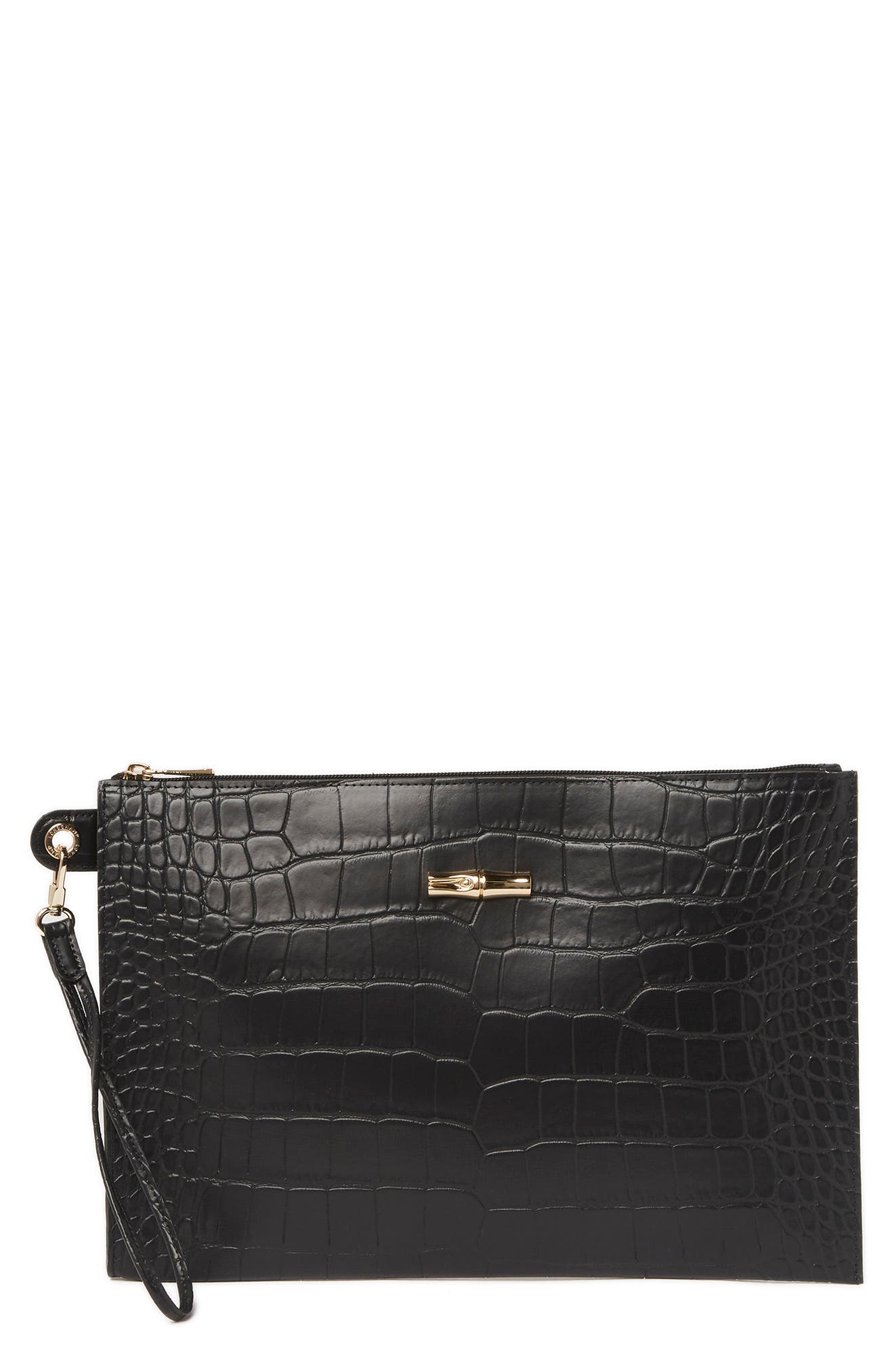 Longchamp Croc Embossed Leather Wristlet