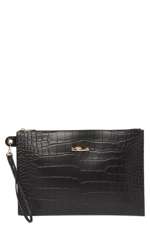 Croc Embossed Leather Wristlet