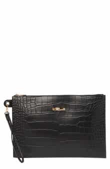 Longchamp Croc Embossed Leather Wristlet