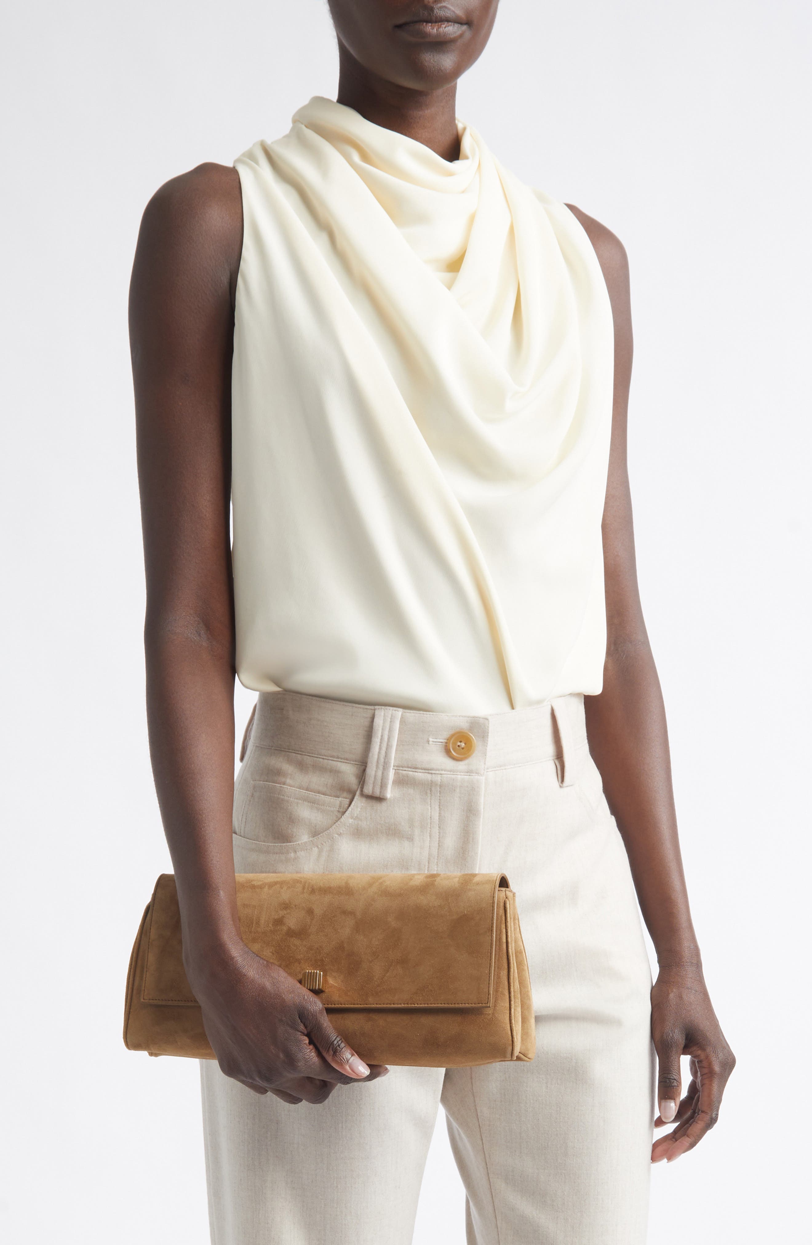 Audrey Suede Clutch, Main, color, MUD