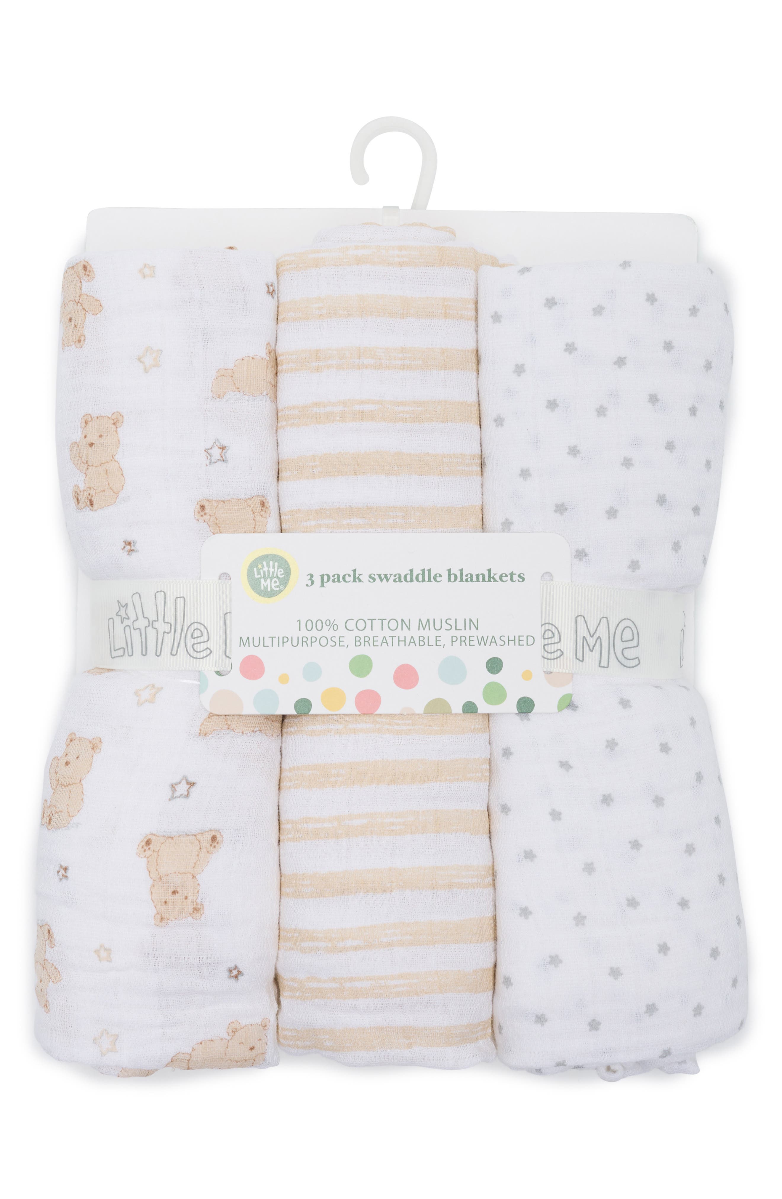 Little Me 3-Pack Cotton Muslin Swaddle Blankets
