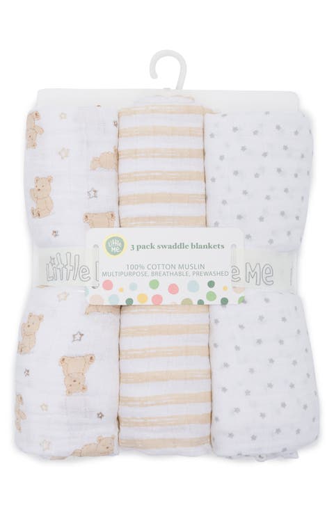 3-Pack Cotton Muslin Swaddle Blankets (Baby)